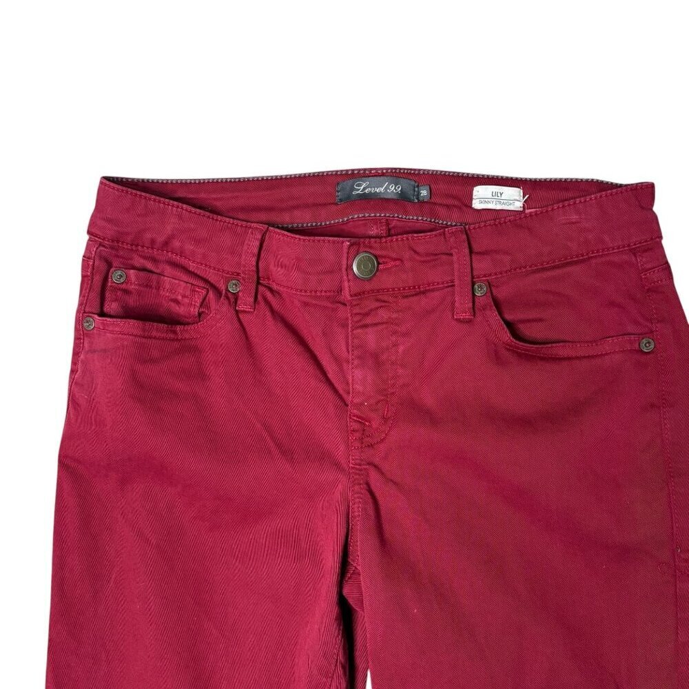Anthro Level 99 Lily Skinny Straight Ruby Red Wash Jeans Women's Size 28 - Picture 6 of 9